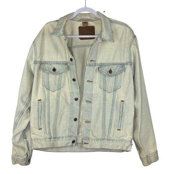 Vintage 90s Levis Men’s Denim Trucker Jacket 70507-0389 Distressed Bleached Sz M - Picture 1 of 12